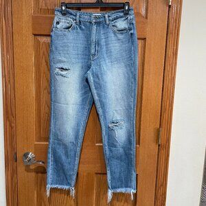 KANCAN Vici Womens 9 / 28 Distressed Fringe Stretch Hi-Rise Blue Denim Jeans EUC